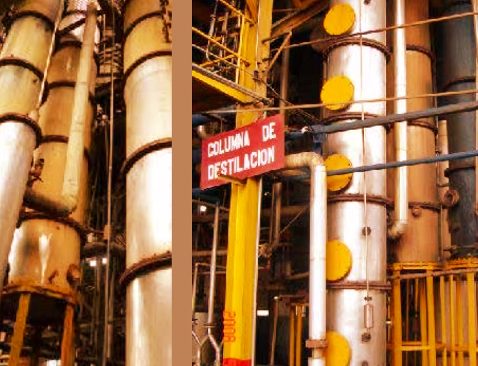 Column distillation with copper plates
